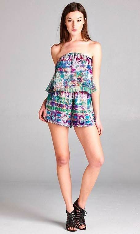 Escape Jewel Print Strapless Romper