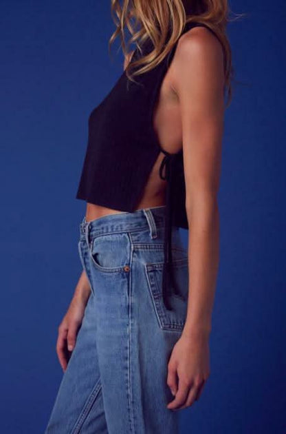 Marcella Black Mock Neck Crop Top