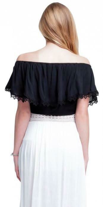Gypsy Spell Black Off-the-Shoulder Ruffle  Crop Top