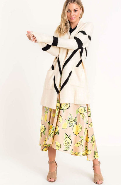 Cozy Dreams Cream Chevron Striped Knit Cardigan