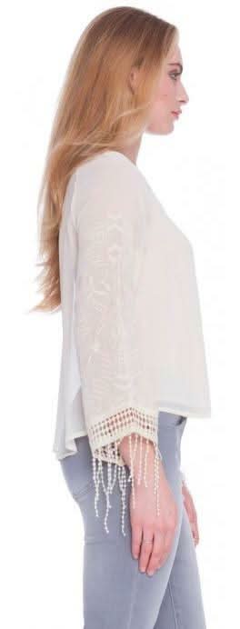 Faith and Flowers Boho Fringe Cream Top