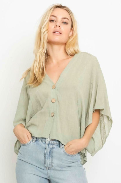 Dana Sage Green Button Down Poncho Top