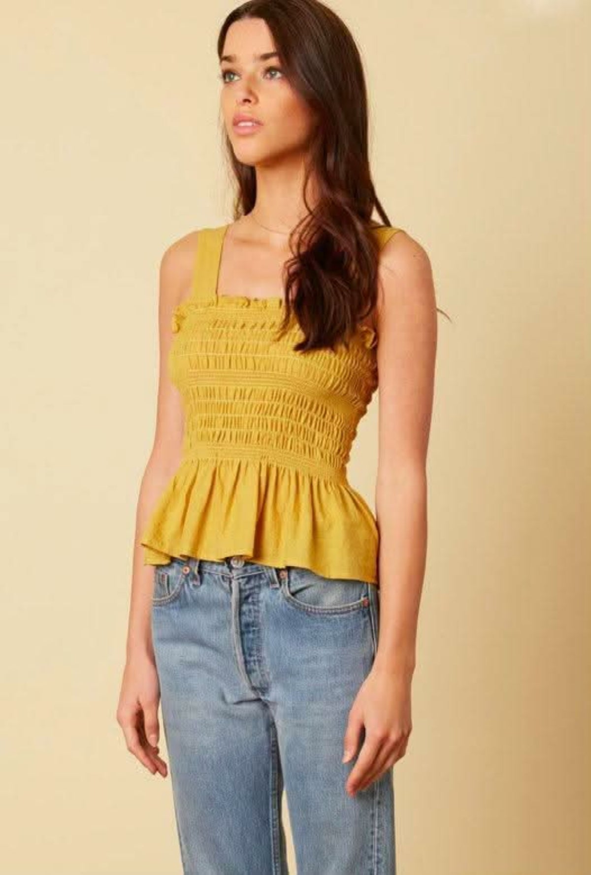 Elsa Mustard Peplum Tank Top