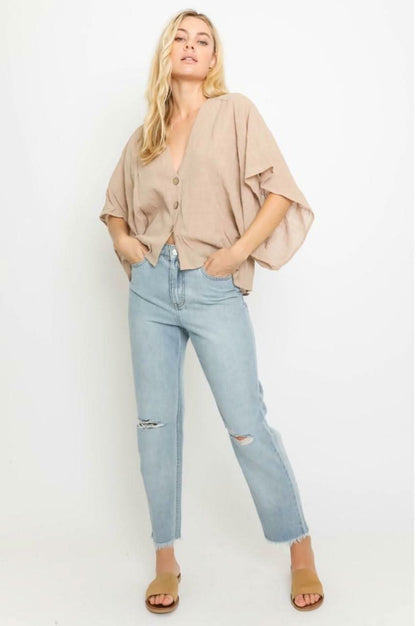 Dana Tan Button Down Poncho Top