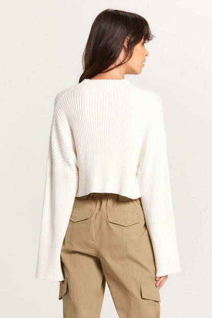 East Side Ivory Ribbed Knit Mock Neck Sweater