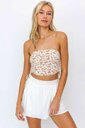 Not Only Ivory Coral Posy Floral Cropped Tube Top