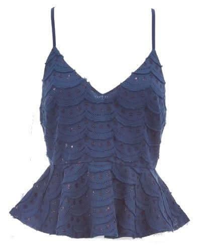 Emma Eyelash Navy Peplum Cami Top