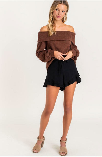 Feeling of Wonder Black Ruffle Tie-Front Shorts
