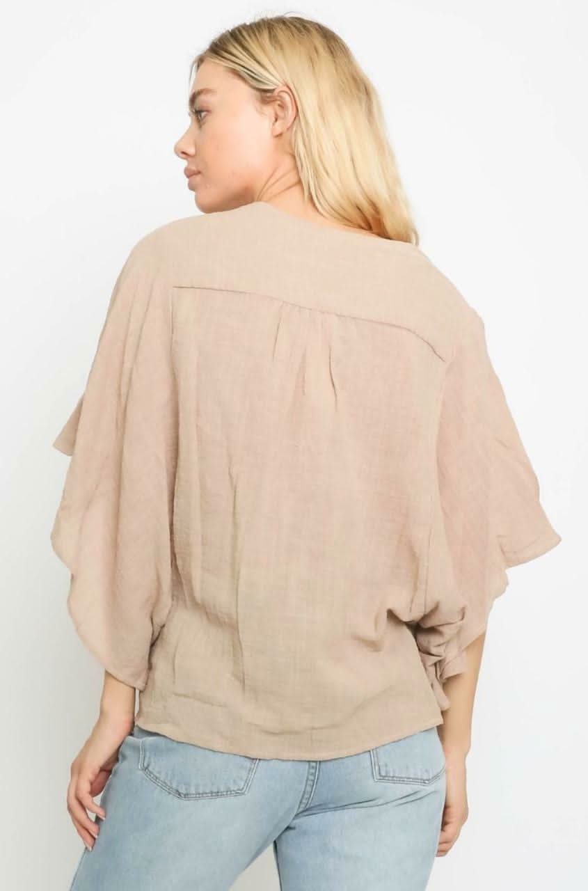 Dana Tan Button Down Poncho Top