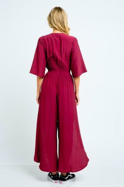 Frankie Burgundy Front Tie Jumpsuit