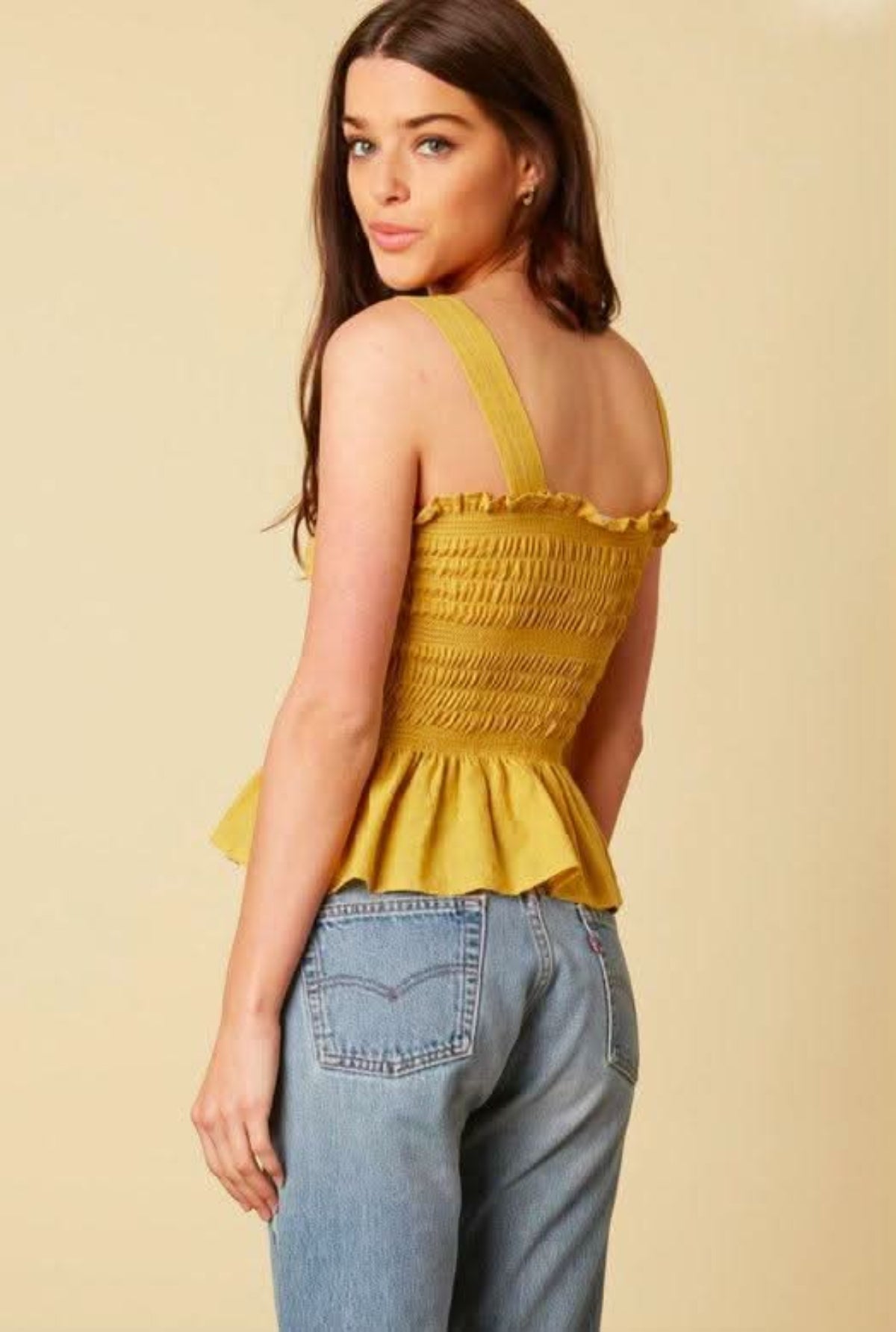 Elsa Mustard Peplum Tank Top