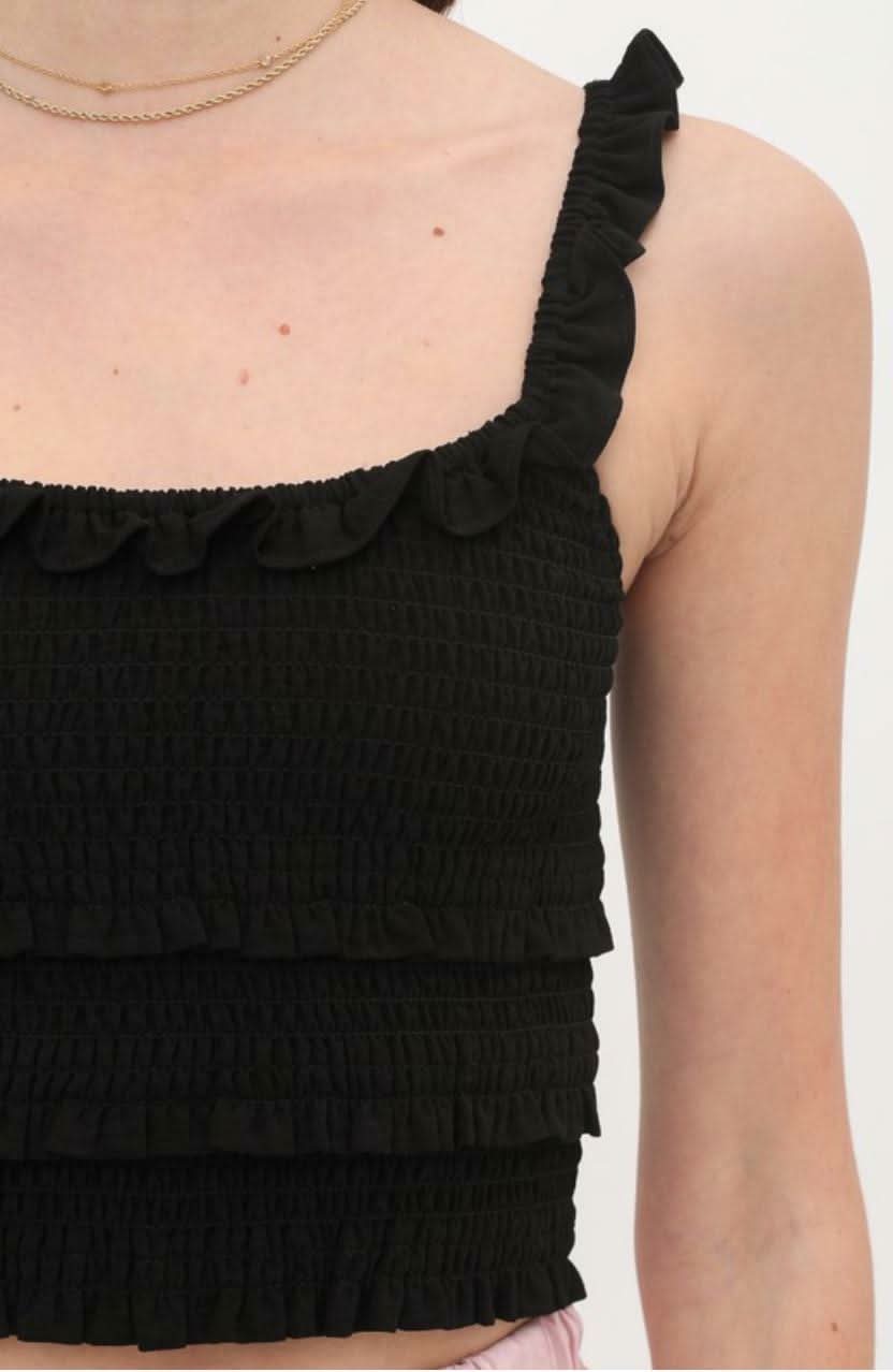 Copa Black Smocked Cropped Tank Top