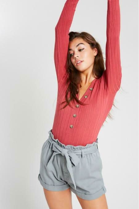 Gina Brick Red Knit Button-Up Long Sleeve Sweater Top