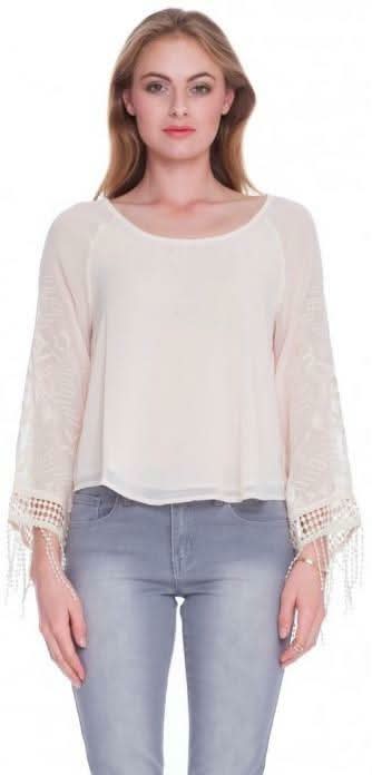 Faith and Flowers Boho Fringe Cream Top