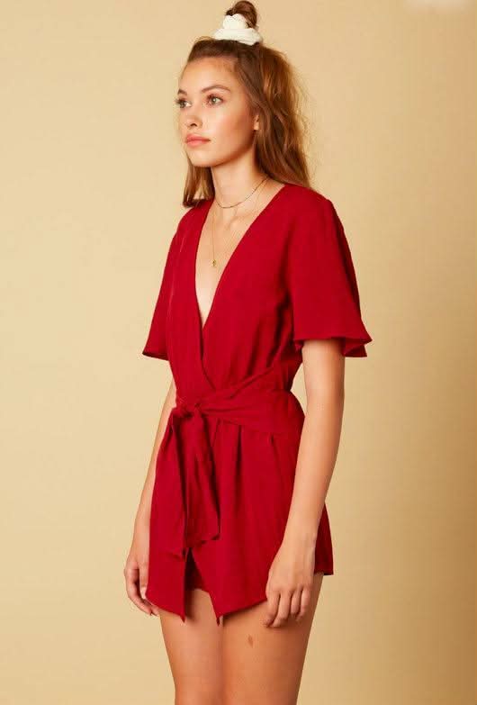 Falling For You Burgundy Romper