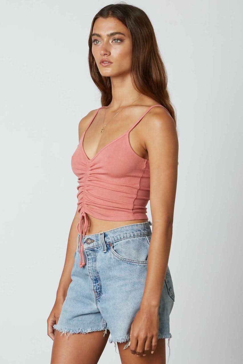 It's On Rose Drawstring Cropped Tank Top
