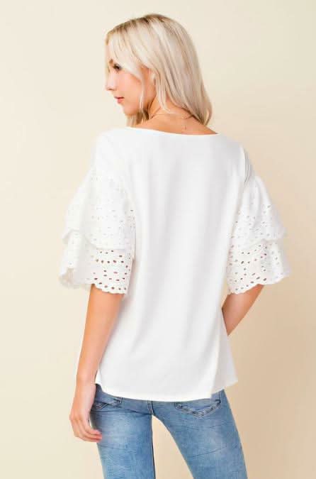 Lakeside White Eyelet Ruffle Sleeve Top