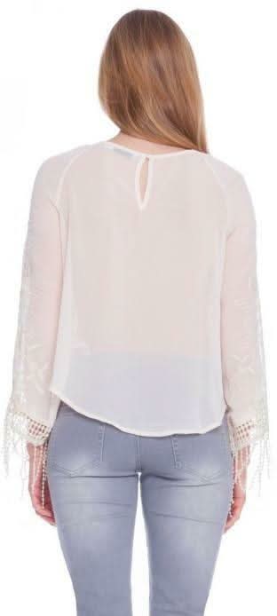 Faith and Flowers Boho Fringe Cream Top