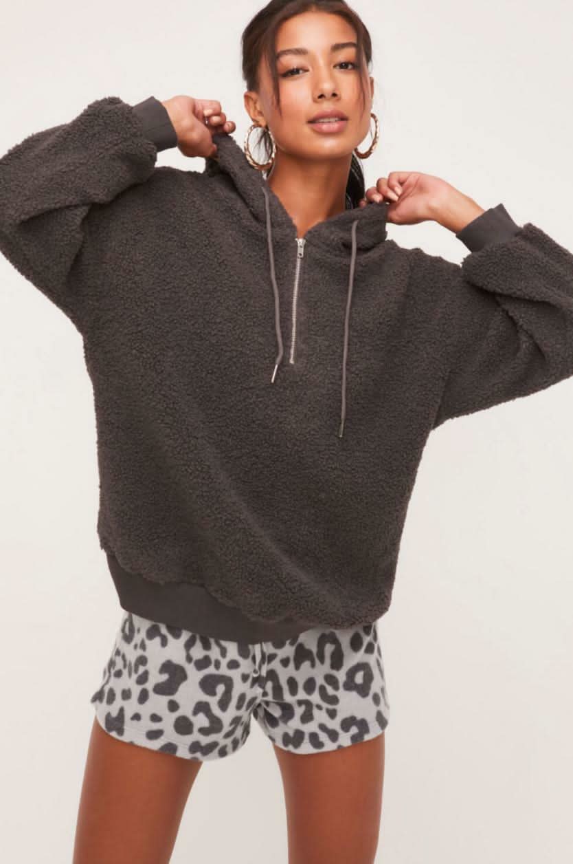 Gabriella Charcoal Grey Sherpa Hoodie