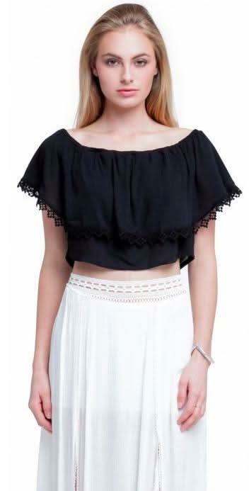 Gypsy Spell Black Off-the-Shoulder Ruffle  Crop Top