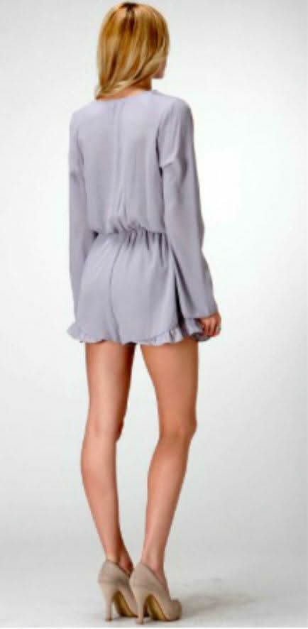 Lola Grey Bell Sleeve Surplice Romper