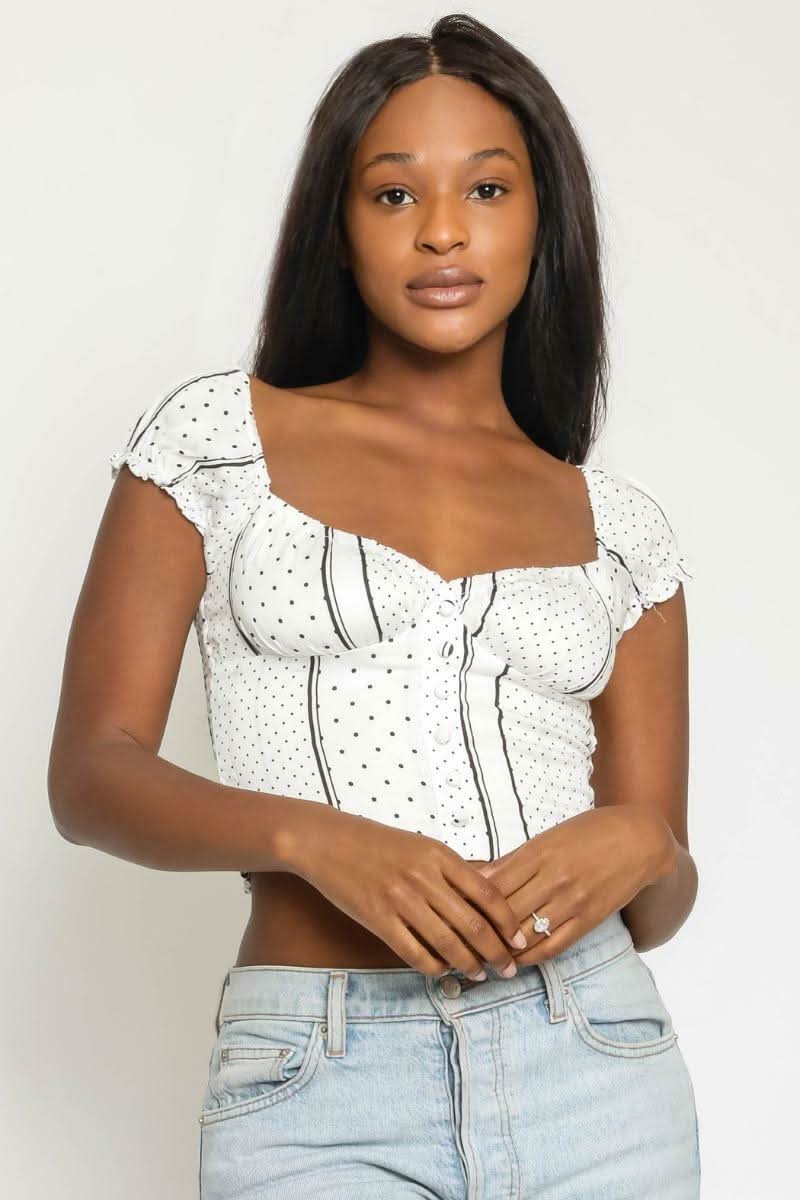Nora Ivory and Black Print Bustier Crop Top