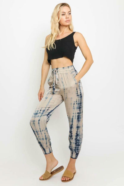 Good Vibes Nude and Navy Blue Tie-Dye Jogger Pants