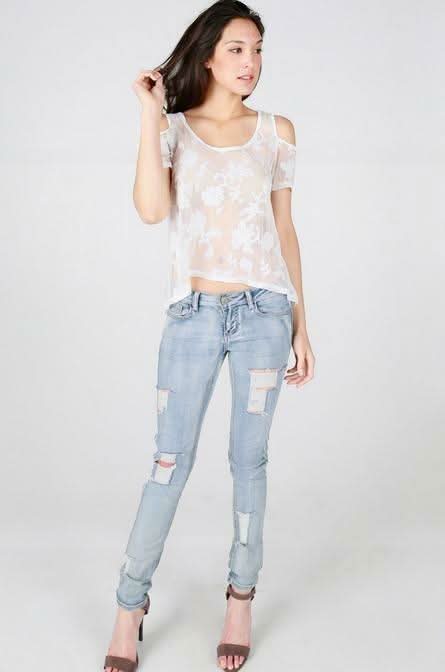 Daphne White Lace Cold Shoulder Top