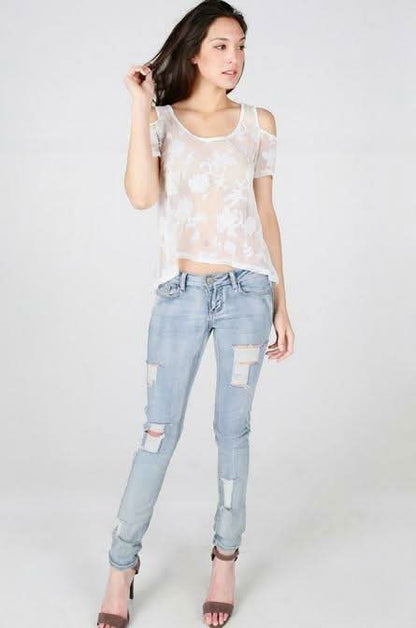 Daphne White Lace Cold Shoulder Top