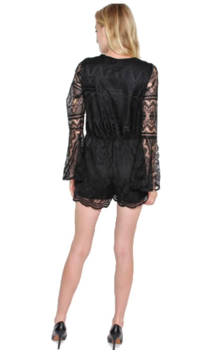 Danielle Black Lace Bell Sleeve Romper