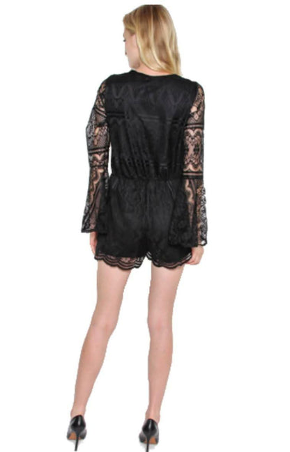 Danielle Black Lace Bell Sleeve Romper