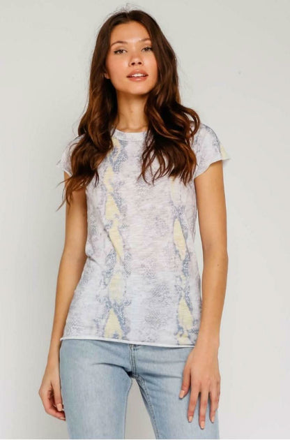 Groovy Vibes Girlfriend Blush and Yellow Snake Print Tee