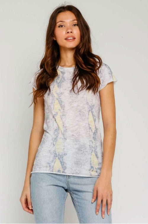 Groovy Vibes Girlfriend Blush and Yellow Snake Print Tee