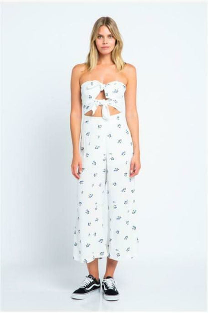 London Garden White Floral Print Double Tie-Front Jumpsuit