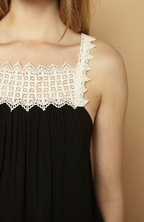 Peaches and Dream Black Crochet Trim Tank Top