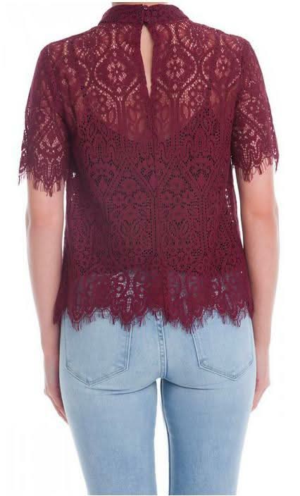 Meet Me Later Burgundy Lace Mock Neck Top