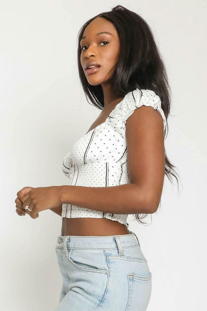 Nora Ivory and Black Print Bustier Crop Top