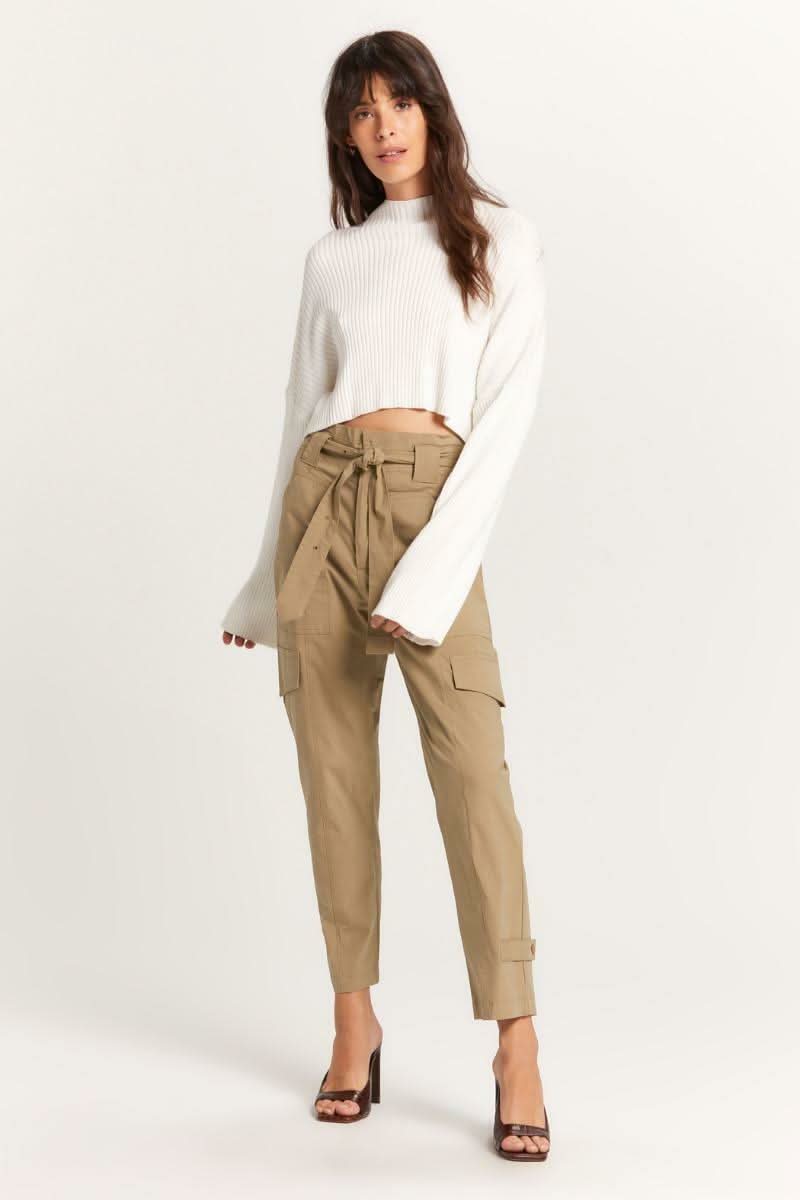 East Side Ivory Ribbed Knit Mock Neck Sweater