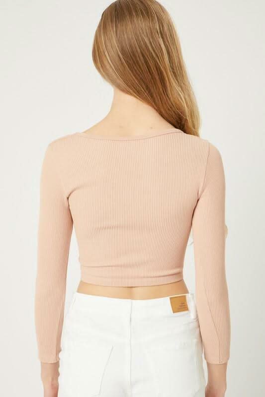 Get Set Buff Ribbed Three-Quarter Sleeve Crop Top