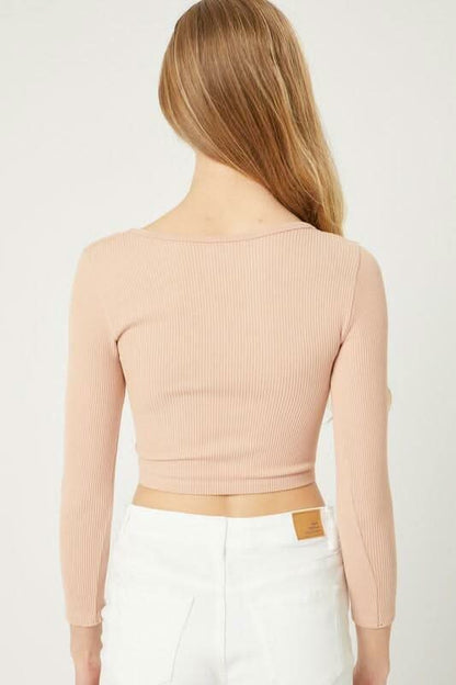 Get Set Buff Ribbed Three-Quarter Sleeve Crop Top