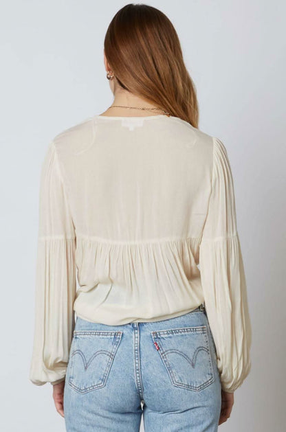 Gia Ivory Long Sleeve Tie-Front Crop Top
