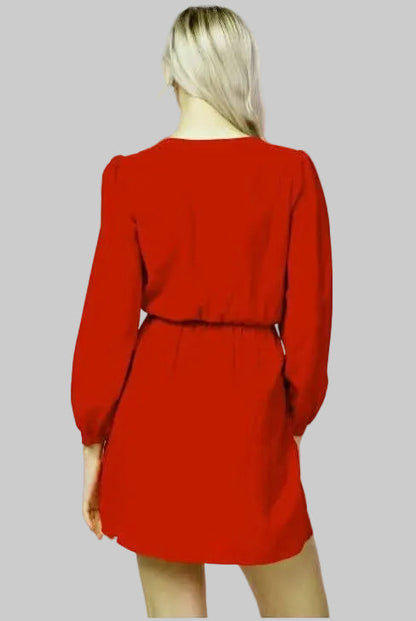 Hannah Cranberry Red Long Sleeve Wrap Dress