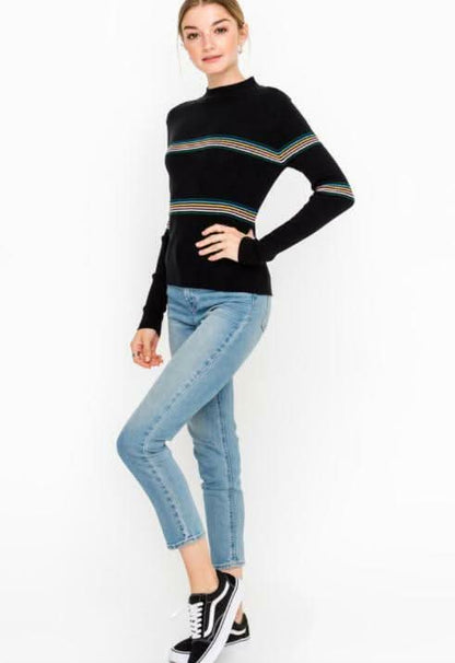 Follow the Rules Black Ribbed Mock Neck Top