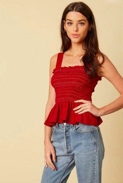 Elsa Paprika Red Peplum Tank Top
