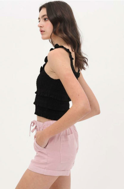 Copa Black Smocked Cropped Tank Top