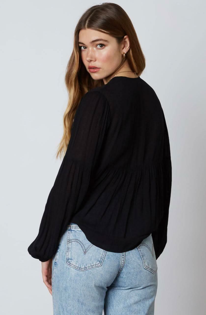 Gia Black Long Sleeve Tie-Front Crop Top