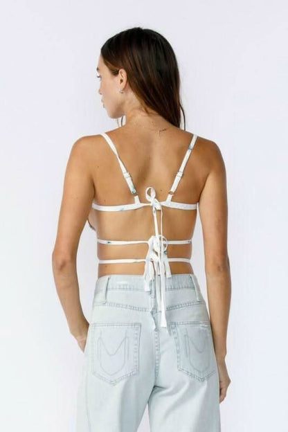 Fiona White and Blue Floral Backless Bustier Crop Top