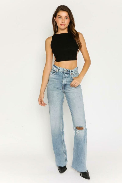 Feels Like Friday Black Backless Cropped Tank