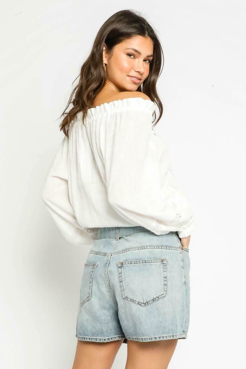 In The Mood White Off-the-Shoulder Top
