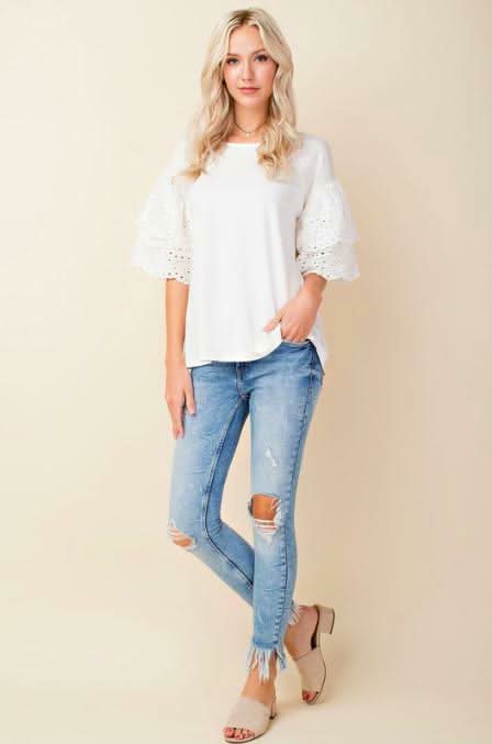 Lakeside White Eyelet Ruffle Sleeve Top